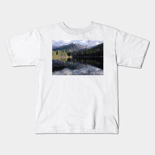 Longs Peak Reflection Kids T-Shirt by briankphoto